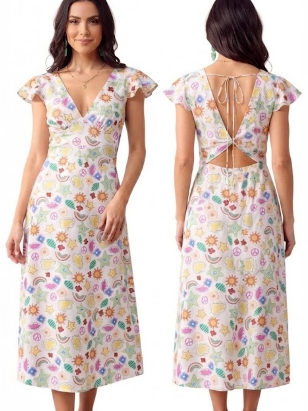 SHEIN PrivƩ Cartoon Graphic Butterfly Sleeve Dress size M new